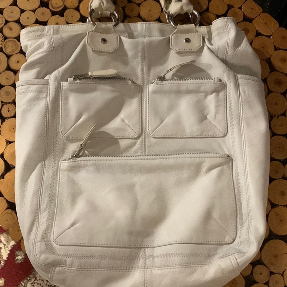 White real leather tote